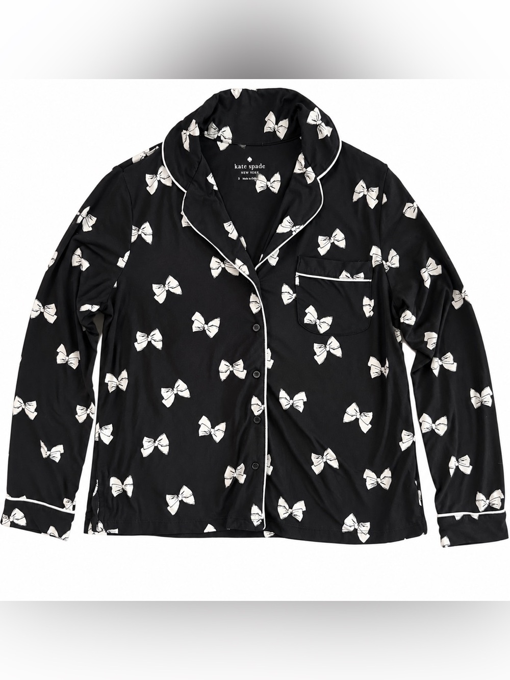 Kate Spade New York Women's Small Black Blow Print Pajama Top Loungewear Sleep